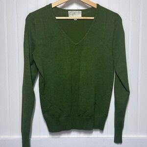 Debbie Morgan Sweater Earthy Green V-Neck Long Sleeve Knit Pattern Small